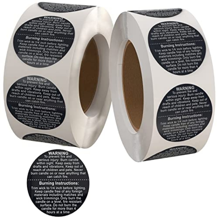 Candle Warning Label - Black 1000 PCS Candle Warning Labels